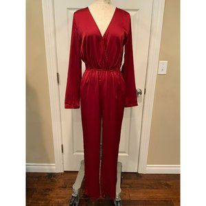 Wyldr "Sophie Red Satin Long Sleeve" V-Neck Jumpsuit, Size Small, NWT!